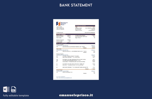 modello Excel di estratto conto bancario di risparmio del Botswana in stile veri